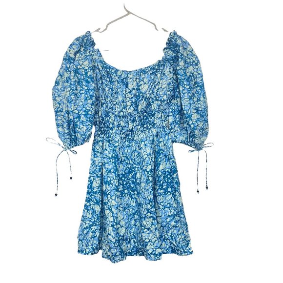NWT House of Harlow 1960 REVOLVE Blue Ruffle Short Dress S/M Cotton Puff Sleeve - Picture 13 of 13